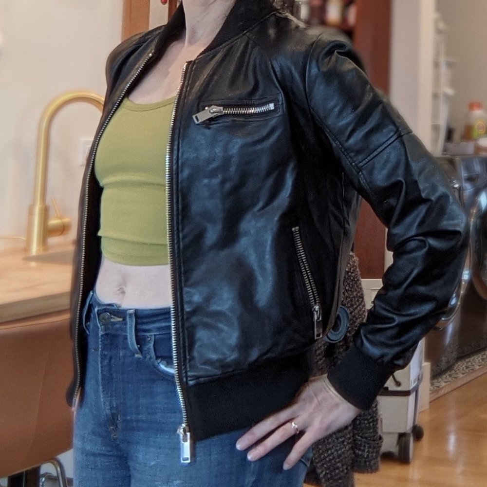 Line Vegan Leather Bomber Jacket in "Caviar"